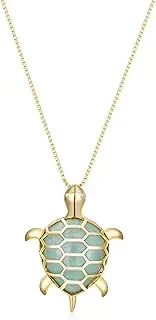 [Amazon Essentials] womens Yellow 18K Gold Plated Sterling Silver Genuine Green Jade Turtle Pendant Necklace, 18" (previously Amazon Collection)
