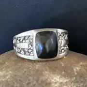 Mens Black Onyx Navajo Sterling Silver Ring Size 12.5 14446