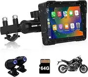 Motorcycle Dash Cam, Wireless Apple CarPlay & Android Auto, 5" Waterproof GPS Navigation With Front and Rear Cameras, Dual Bluetooth, TF-64G