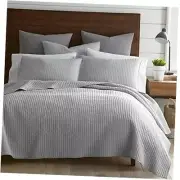 - Cross Stitch Light Quilt Set - 100% Cotton - King/Cal King Quilt - King Grey