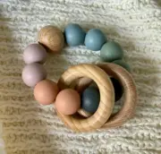 Wooden Baby Silicon Teether Rattle | 5 Colours | Silicone Beech Wood Durable AU