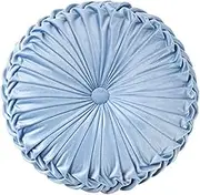 NatureMan 13.7 inch Round Sofa Cushion Pure Color Velvet Home Decor, Pleated Round Cushion, Pumpkin Pillow Suitable for Home Bed car Decoration (Light Blue)