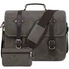 Vintage Messenger Bag 15.6 Inch Waterproof Genuine Leather Waxed Canvas Brief...
