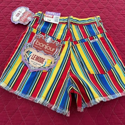 VTG BONJOUR Bold Stripes Le Mode Booty Shorts Super 90s y2k Size 3/4 w Tags