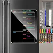 Ninyoon Weekly Calendar Meal Planner for Fridge, Magnetic Acrylic Fridge Menu Dry Erase Board with 6 Markers 6 Hanging Hardware 6 Gaskets - 1 Set (Black - 9.8x13 - Weekly)