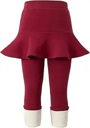 [LOLANTA] Girls Fleece Lined Leggings with Skirt Warm Winter Snow Pants Kids Footless Ruffle Pantskirt