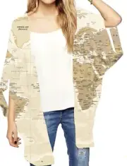 kimono cardigan long Unique World Map Themed/ Show Stopper! One Of A Kind