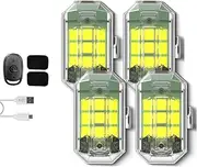 High Brightness Wireless Led Strobe Light, 7 Colors USB Rechargeable Flashing Lights, with Remote, RGB Emergency Warning Lights, for Car, Motorcycle & Bicycle (4 Pcs)