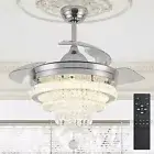 Liokoc Modern Fandelier Ceiling Fans with Light and Remote APP Control Crysta...