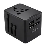 Universal Travel Plug Adapter with 3 USB Ports 1 Type C Ports Fast Charging Outlet Extender Power Adapter EU/UK/USA/AUS plug for Travel black