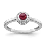 Solid 14k White Gold Simulated CZ and Cabochon Garnet Ring