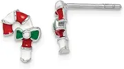 [JewelryWeb] 925 Sterling Silver Rhodium Plated Teen Enameled Candy Cane Post Earrings 10mm long