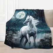 AuHomea White Horse Moon Throw Blanket Lightweight Flannel Fleece Blankets Warm and Cozy Super Soft Throws 30"x40" for Cat Pet and