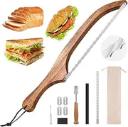 12 Pcs Bread Knife Set, Acacia Wood - Double Serrated Bread Knife for Homemade Bagels, Baguettes and More - Bread Bow Knife, Cuts Thin, Even Slices - Premium Stainless Steel