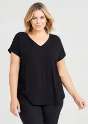 [Taking Shape] Taking Shape Natural Everyday V-neck T-shirt Size 26 in Black, Viscose - Plus Size Women's Tops & T Shirts Black