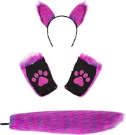 [Generic] Ear Headband And Tail Set Halloween Costume Displaying Brightness Plush Halloween Holiday Decoration Props, Purple