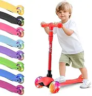 Hurtle Mini Kickboard Scooter for Kids - Height Adjustable 25''-28'', Lightweight 3-Wheels with LED Light-up, Anti-Slip,Indoor/Outdoor Fun, Micro-Scooter for Ages 2-5