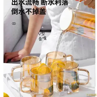 小V優購 優質推薦 玻璃冷水壺 耐熱防爆玻璃壺 泡茶壺 耐熱水壺 涼水壺 玻璃果汁壺 防爆大容量扎壺 加厚高硼硅冷水壺套裝