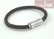 Men's 8.25'' Brown Braided Leather Bracelet with Magnetic Stainless Steel Clasp