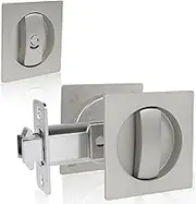 Square Pocket Door Lock, Zinc Alloy Sliding Door Latch - Brushed Gold/Silver/Matte Black for Bathroom Sliding Doors (Brushed Silver)