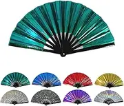 for Boots on The Ground Fan, for Boots on The Ground Hand Fan, Large Holographic Folding Hand Fan, Foldable Craft Holding Laser Colors Fan for Line Dancing, Festival, Dance, Party (Color A)