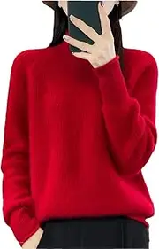 [Hamthuit] Women Slim Fit Ribbed Sweater Thick Mock Neck Wool Pullover Solid Casual Knitwear Fitted Sweater