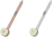 2 PCS Long Handle Liquid Shower Brush with, Detachable Body Back Scrubber Built-in Shower Gel Reservoir, Deep Cleaning Tool for Exfoliating Skinn (Grey+Pink, One Size)