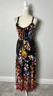 Anthropologie Me 2 Magic Floral Tiered Metallic Maxi Dress Tassel Peasant New S
