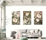 Set Of 3 Flowers Blossom Stretched Canvas Print F84
