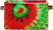 Red Green Tie Dye Home Storage Bin, Decorative Rectangle Nursery Room Storage, Set of 2