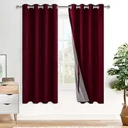 [XWZO] 100% Blackout Curtains for Bedroom/Living Room - Privacy Protection & Noise Blocking Window Drapes Grommet Top with Black Liner with Tiebacks,Burgundy, W132cm x D160cm, Set of 2