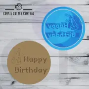 Happy Birthday with Party Hat Cookie Cutter and Embosser 6.5cm Round