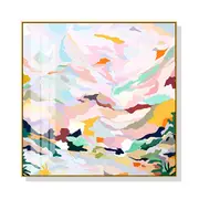 Wall Art Abstract Pink Mountain Hand Painted Style Gold Frame Canvas