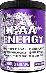 Evlution Nutrition BCAA Energy - High Performance Energizing Amino Acid Supplement For Muscle Building, Recovery And Endurance, 30 Servings (Furious Grape)