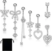 [Leikedun] Belly Button Bars,Stainless Steel Button Piercing Jewellery, Hypoallergenic Navel Rings for Women Girls
