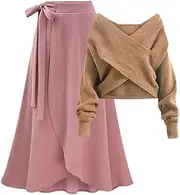 [Generic] Spring Winter Female Set Women's Large Size Loose Sweater Tops High Waist Half Skirt Two Piece Set