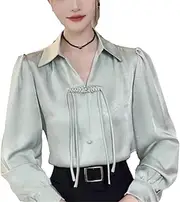 [Hcclijo] Spring Summer Versatile Chinese Style Shirts Long Sleeved Women's Clothing Shirt with Slimming Shirts