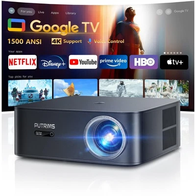 [1200 ANSI/Google TV/Voice Control]Smart Projector with WiFi 6 and Bluetooth,...
