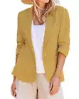 Women Linen Blazer 3/4 Sleeve Ruched Lined Suit Casual Dressy Work Jackets