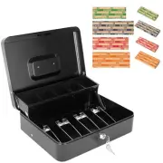 Cash Box with Key Lock and Money Tray - Metal Money Box for Cash Register, La...