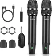 JAMELO Rechargeable Wireless Microphones, 2.4 GHz Dual Metal Handheld Cordless Dynamic Karaoke Microphone System with Receiver, Professional Dynamic Mic for Church, Singing, Wedding, Party, DJ