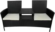 vidaXL Black Two-Seater Patio Sofa with Attached Tea Table - Resilient Poly Rattan Outdoor Furniture - Includes Removable Cushions
