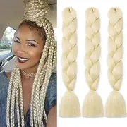 24 Inch Braids Extensions Jumbo Braids Synthetic Hair 3 Bundles Kanekalon Synthetic Crochet Hair Braiding Hair Afro Box Braiding (Bleached Blonde)