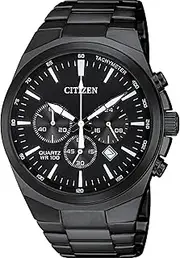 [CITIZEN] Men's Classic Chronograph Quartz Watch, Stainless Steel, Black Bracelet, Black Dial, Chronograph