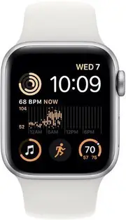 Apple Watch SE (2022) - 32GB - Silver-Aluminum-Sport Band-White - GPS - 40mm - Silver - Aluminum - White - Sport Band - Small/Medium Size - Rubber - Refurbished (Excellent Condition)