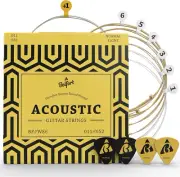 Acoustic Guitar Strings - 6 String Set - Phosphor Bronze with 4 Picks + 1 High E