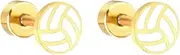 [Generic] Volleyball Flat Screw Back Small Stud Earrings for Men Women Minimalist Cute Stainless Steel Sports Lover Cartilage Piercing Sleeper Tiny Studs Hypoallergenic