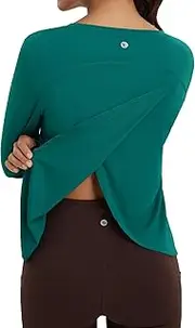 [baleaf] Women's Long Sleeve Gym Tops Crossed Back Running Tennis Sports Tank Tops Quick Dry Lightweight