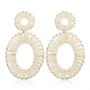 Nevenka Raffia Tassel Hoop Drop Earrings for Women Girls-White