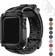 [Fullmosa] Watch Bands 44mm 45mm, Rugged iWatch Band Silicone with Screen Protector and Bumper Case for Men, Compatible with Apple Watch Series 6/5/4/SE 2nd Generation/SE (44mm, Black)